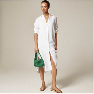 J Crew Linen Shirt Dress XS White NWT CL644 J.Crew Resort Travel Cruise Midi